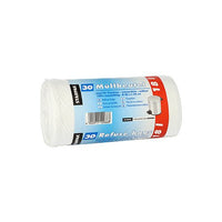 A roll of 30 Starpak 30 trash bags (18 l, 52 cm x 46 cm, white, LDPE) with a blue-and-white band featuring the words “Müllbeutel” and “Refuse bags” as well as a small trash can motif. Brand: Starpak.