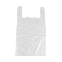 Las bolsas tipo camiseta Starpak 500 (HDPE, 48 x 27 x 12 cm, blancas) destacan sobre un fondo blanco y resaltan sus pliegues y asas, lo que las hace ideales para objetos ligeros. El paquete contiene 500 unidades.