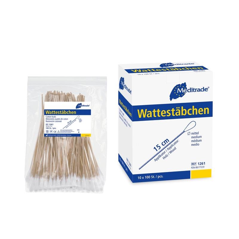Cotton buds, length: 15 cm, medium head, wood | Pack (1000 pieces)