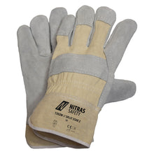 NITRAS SPLIT STAR 2, cow split leather gloves, natural color / gray, EN 388 cotton | Pack (12 pairs)