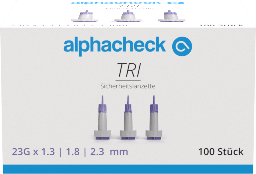 Lancetas de seguridad Alphacheck TRI 23G | Paquete (100 piezas)