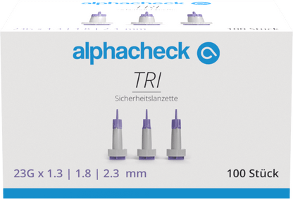 Lancetas de seguridad Alphacheck TRI 23G | Paquete (100 piezas)