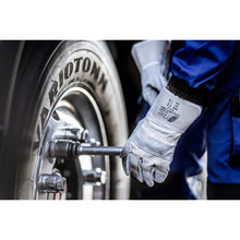 NITRAS SPLIT STAR V, cow split leather gloves, natural color / gray, EN 388 cotton | Pack (12 pairs)