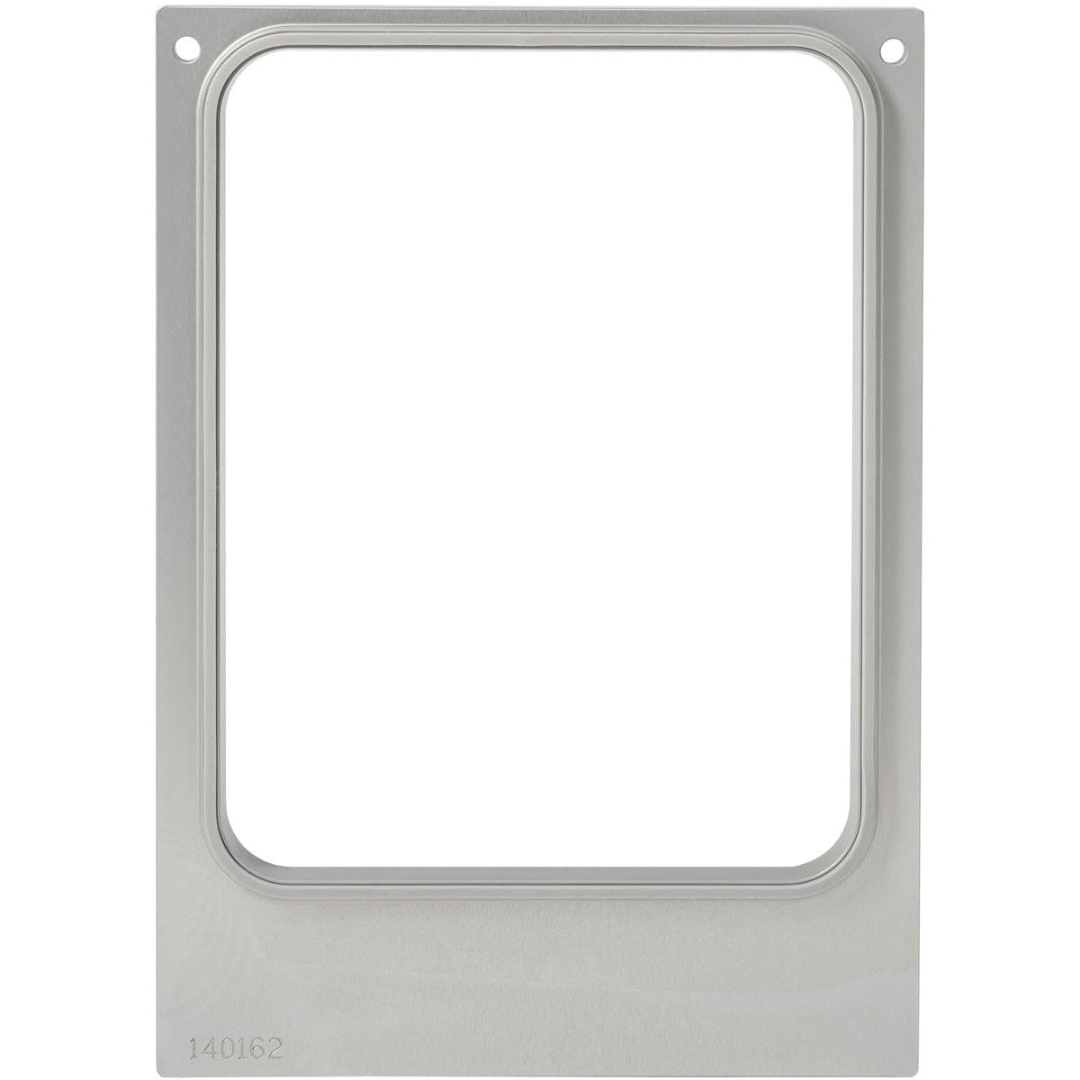 Abgebildet ist ein rechteckiger Metallrahmen der Duni GmbH, konzipiert für Kassette DF10/20 für CPET Schalen 960, 1200, 1500 ml (Set | Packung 1 Stück), mit abgerundeten Innenkanten und zwei oberen Ecklöchern. Unten links ist "140162" eingraviert.