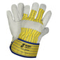 NITRAS POSEIDON, guantes de piel de vacuno, rayas amarillas/azules/gris, algodón EN 388 | Paquete (12 pares)