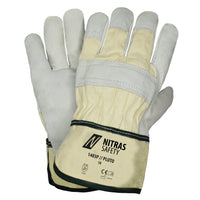 NITRAS PLUTO, guantes de piel de vacuno plena, color natural / gris, algodón conforme a la norma EN 388, talla 10 | Paquete (12 pares)