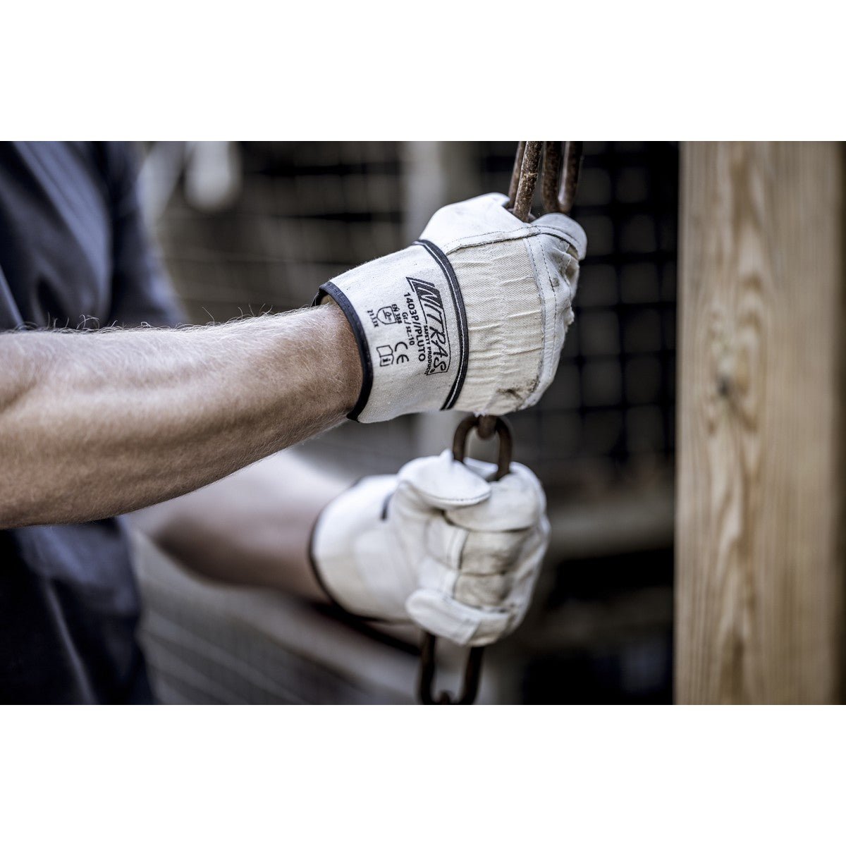 NITRAS PLUTO, full-grain cowhide gloves, natural color / gray, EN 388 cotton | Pack (12 pairs)