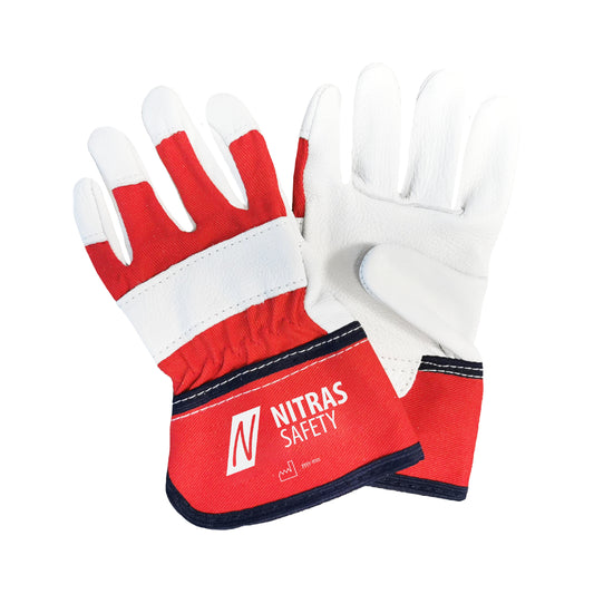 NITRAS leather gloves for children, red / gray