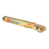 A long box PAPSTAR Baking paper sheets (38x42 cm, 25 sheets) from PAPSTAR GmbH, featuring images of baked goods and an open end with the brown baking sheets inside. Perfect for lining baking sheets; comes in a convenient folding box.
