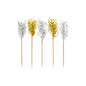 The PAPSTAR decoration picks "Frills" gold/silver (10.5 cm, 30 pieces) from PAPSTAR GmbH are adorned with festive gold and silver metallic glitter - ideal as party accessories or table decorations for celebrations, depicted on a simple white background.