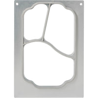 La caja rectangular DF10/20 de Duni GmbH, destinada a bandejas de PP de tres compartimentos (550/350/200 ml), cuenta con un recorte que presenta tres partes superiores pequeñas y una parte inferior más grande, así como dos pequeños orificios redondos en las esquinas superiores.