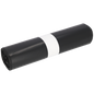 Abgebildet ist eine Rolle EMIL DEISS KG (GmbH + Co.) DEISS 15005 Müllsäcke schwarz, 700x1100x0,06 mm (25 Stück), mit einem weißen Papierband um die Mitte, auf einem einfarbig weißen Hintergrund.