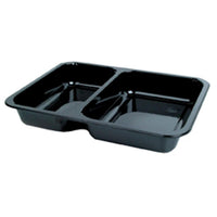 The 225x175 mm black CPET tray from Duni GmbH, featuring 2 compartments, is ideal for takeout and catering—perfect for transporting food or storing various dishes in the food service industry (pack of 250).