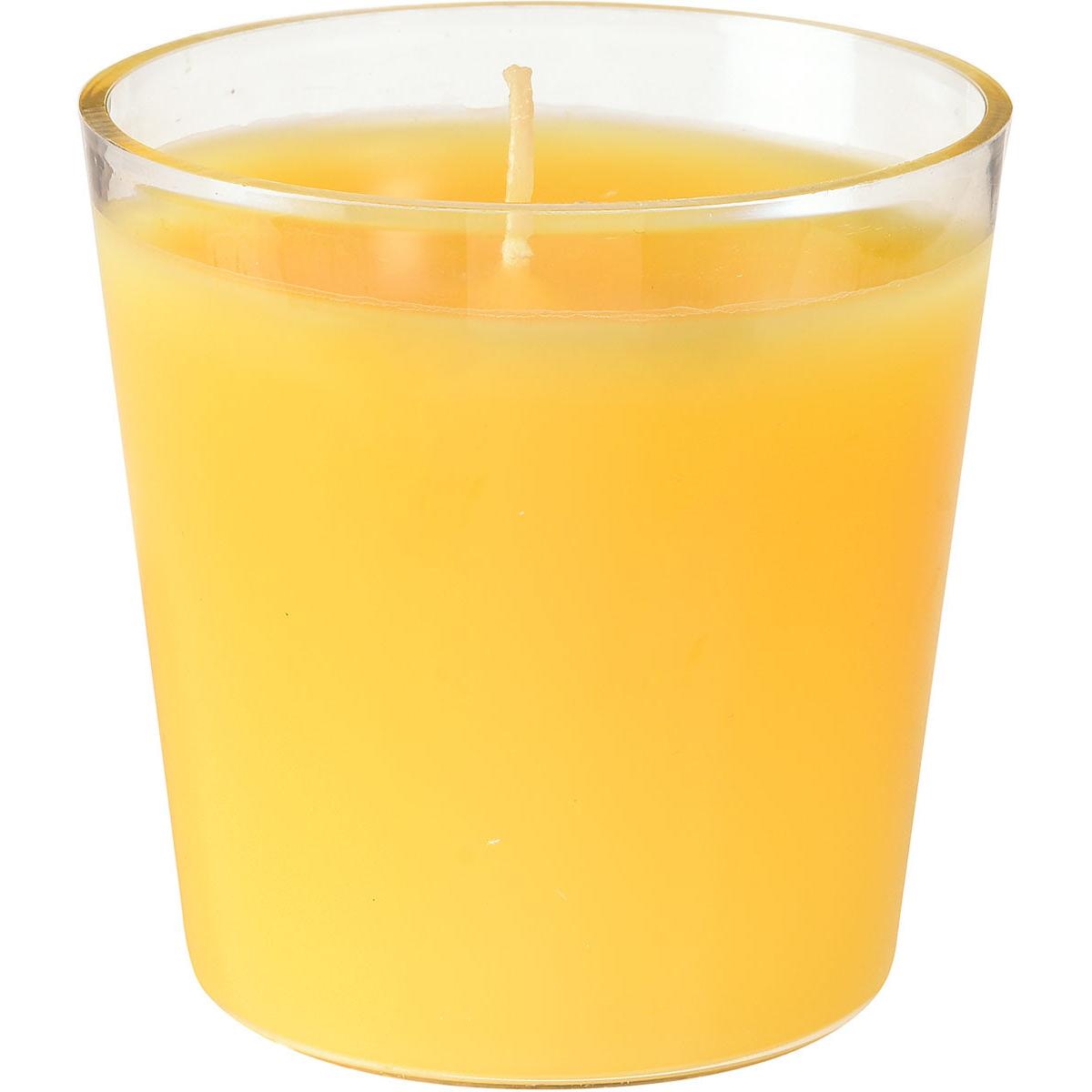 Die Nachfüller Switch & Shine von Duni GmbH ist eine gelbe, eindochtige Kerze in einem klaren Glasbehälter. Ihr glattes, gleichmäßiges Wachs bietet eine Brenndauer von ca. 30 Stunden - ideal, um in jedem Raum ein dauerhaftes Ambiente zu schaffen.