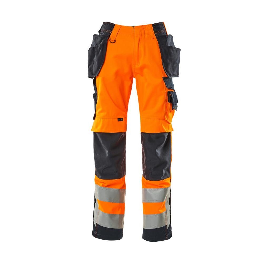 MASCOT® Wigan pantalones artesanales, naranja de alta visibilidad/negro-azul