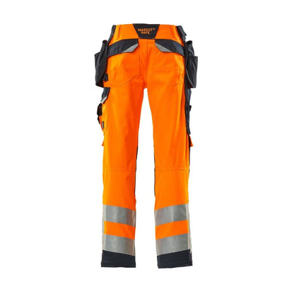 MASCOT® Wigan pantalones artesanales, naranja de alta visibilidad/negro-azul