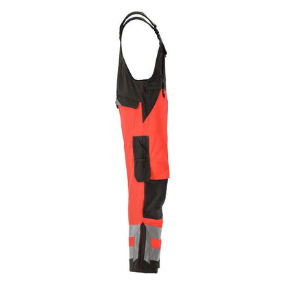 MASCOT® Newcastle dungarees, hi-vis red/dark anthracite