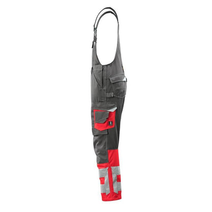 MASCOT® Sunderland dungarees, dark anthracite/hi-vis red