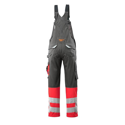 MASCOT® Sunderland dungarees, dark anthracite/hi-vis red