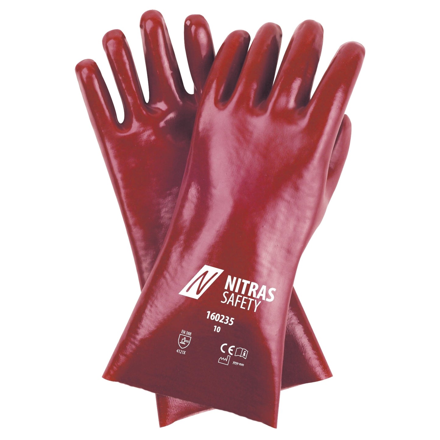 Guantes NITRAS de PVC, rojos, jersey de algodón EN 388 | Paquete (12 pares)
