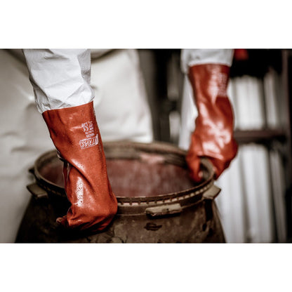 Guantes NITRAS de PVC, rojos, jersey de algodón EN 388 | Paquete (12 pares)