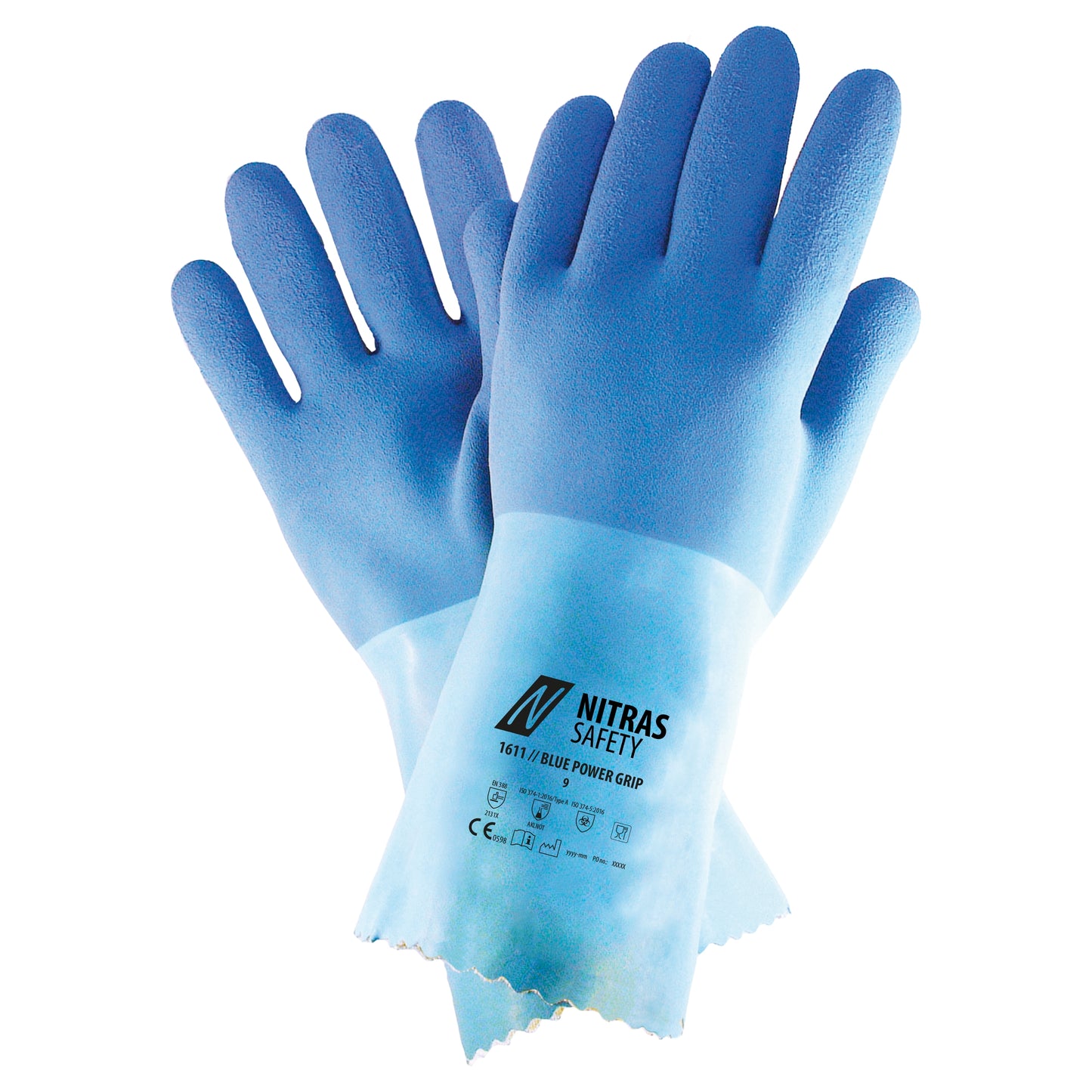 NITRAS BLUE POWER GRIP, chemical protection gloves, blue