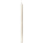 Pictured is a single, unlit white stearin crown candle 22x350 mm from Duni GmbH made of 100% stearin with a visible wick and a smooth surface against a plain white background. The pack contains 10 candles.