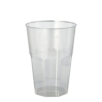 Starpak 20 glass for Caipirinha (0,3 l, Ø 8 cm, 11 cm) er gjennomsiktige PS-plastkopper med fasettert bunn-design – ideelle for servering av drikke på fester og arrangementer; 20-sett i krympefolie.