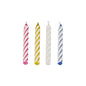 Four PAPSTAR birthday candles 6 cm, assorted colors (Pink, Yellow, White, Blue), by PAPSTAR GmbH stand side by side on a white background. The candles are part of a folding box with 144 pieces.