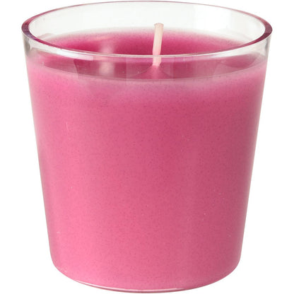 Der Nachfüller Switch & Shine von Duni GmbH ist eine rosa Wachsnachfüllung in einem klaren Glas, mit einem mittig angeordneten weißen Docht. Das glatte Wachs bietet ca. 30h Brenndauer und füllt den 65 x 65 mm großen Behälter für lang anhaltenden Genuss.