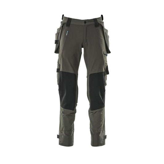 Trousers with hanging pockets, stretch trousers, dark anthracite