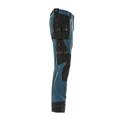 Pantalón con bolsillos colgantes, pantalón elástico, petróleo oscuro