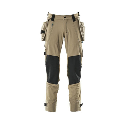 Pantalón con bolsillos colgantes, pantalón elástico, caqui claro