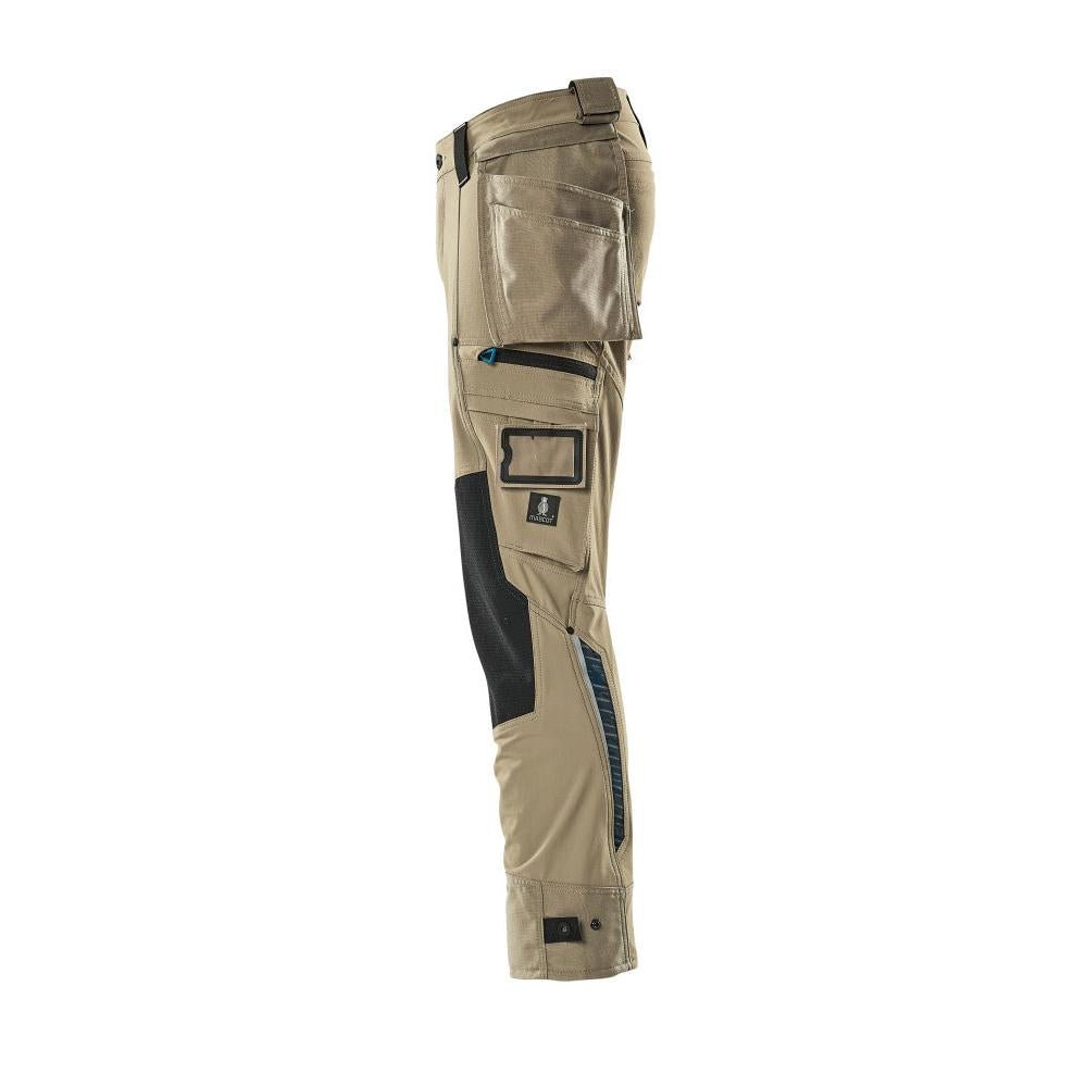 Pantalón con bolsillos colgantes, pantalón elástico, caqui claro
