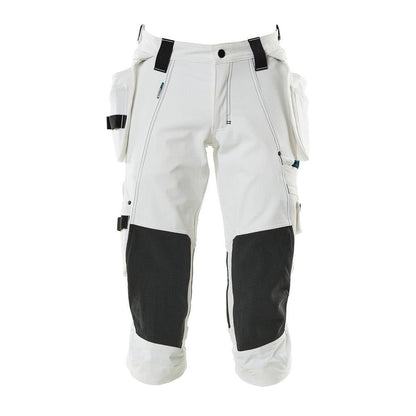 Three-quarter length trousers, hanging pockets, stretch three-quarter length trousers, white