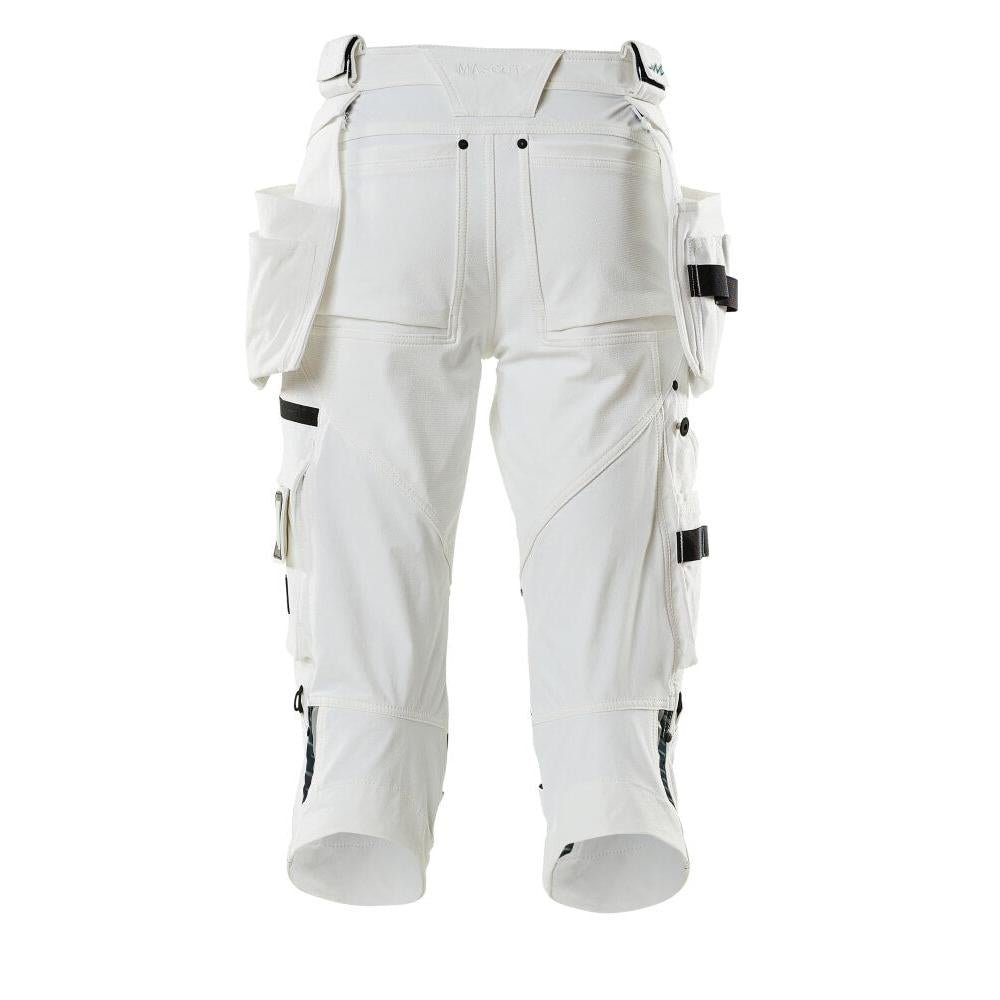 Three-quarter length trousers, hanging pockets, stretch three-quarter length trousers, white