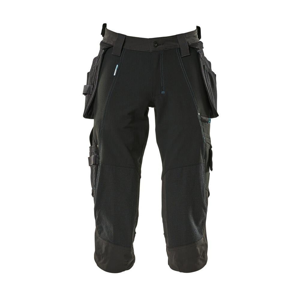 Three-quarter length trousers, hanging pockets, stretch three-quarter trousers, black