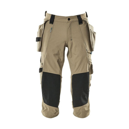 Pantalón tres cuartos, bolsillos colgantes, pantalón tres cuartos elástico, caqui claro