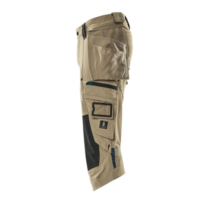 Pantalón tres cuartos, bolsillos colgantes, pantalón tres cuartos elástico, caqui claro