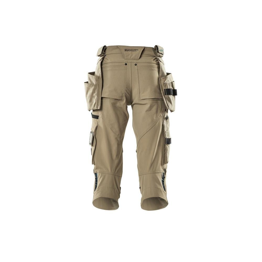 Pantalón tres cuartos, bolsillos colgantes, pantalón tres cuartos elástico, caqui claro