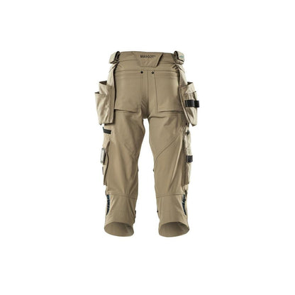 Pantalón tres cuartos, bolsillos colgantes, pantalón tres cuartos elástico, caqui claro