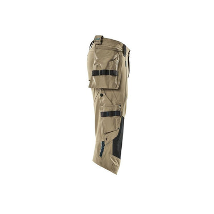Pantalón tres cuartos, bolsillos colgantes, pantalón tres cuartos elástico, caqui claro