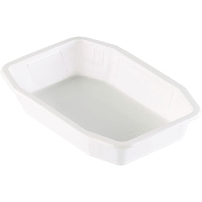 Die PP-Schale HMR Weiß PP 215x148 der Duni GmbH ist eine schlichte, weiße, rechteckige Schale mit leicht erhöhtem Rand, abgebildet auf weißem Hintergrund.