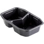 The Duni GmbH PP Bowl HMR 2 Black PP 215x148x50, a black two-compartment food container (package: 312 pieces), is microwave safe and ideal as a catering packaging for versatile storage and serving of food.