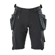 Pantalón corto, bolsillos colgantes extraíbles, pantalón corto artesano elástico, negro-azul