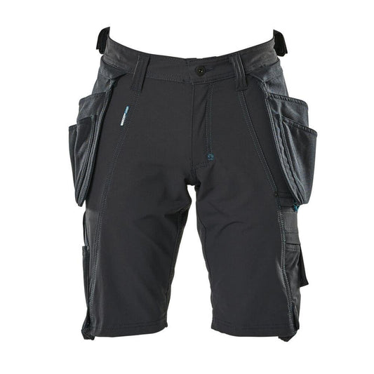 Pantalón corto, bolsillos colgantes extraíbles, pantalón corto artesano elástico, negro-azul