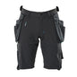Shorts, removable hanging pockets, stretch craftsman shorts, black-blue