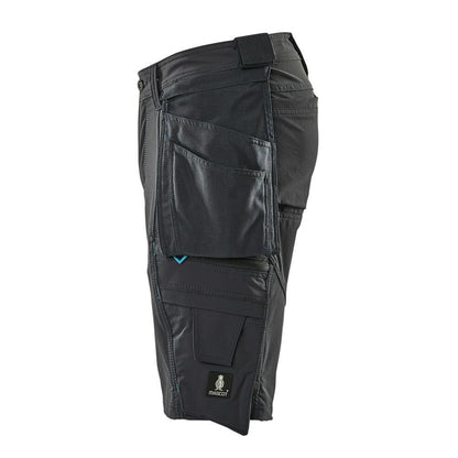 Shorts, removable hanging pockets, stretch craftsman shorts, black-blue