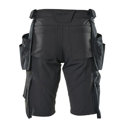 Shorts, removable hanging pockets, stretch craftsman shorts, black-blue