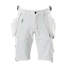 Pantalones cortos, bolsillos colgantes extraíbles, pantalones cortos artesanos elásticos, blanco